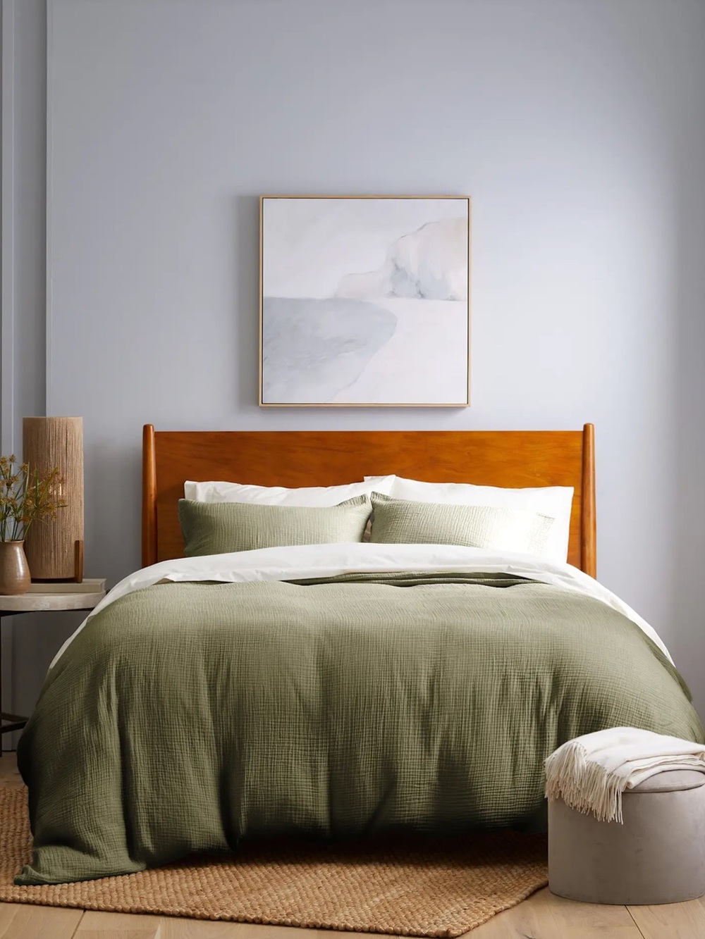 NWT Quince Olive Green Organic Cotton Gauze Duvet Cover and Sham Set!